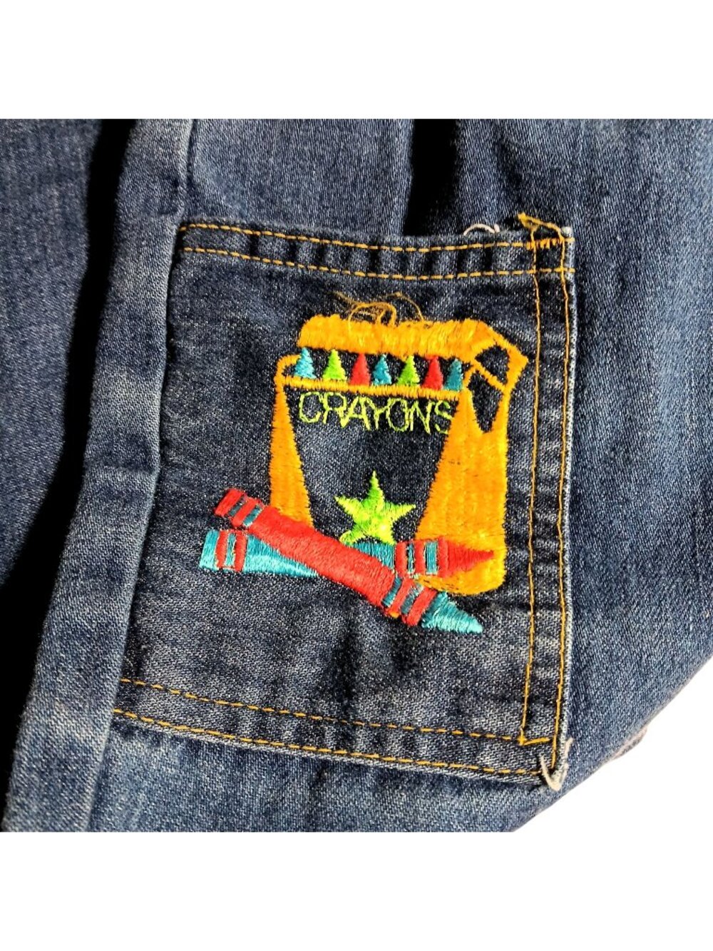 Vintage 70s 20x18 6 Boys Denim Elastic Waist Jean Embroidered Crayon Pocket